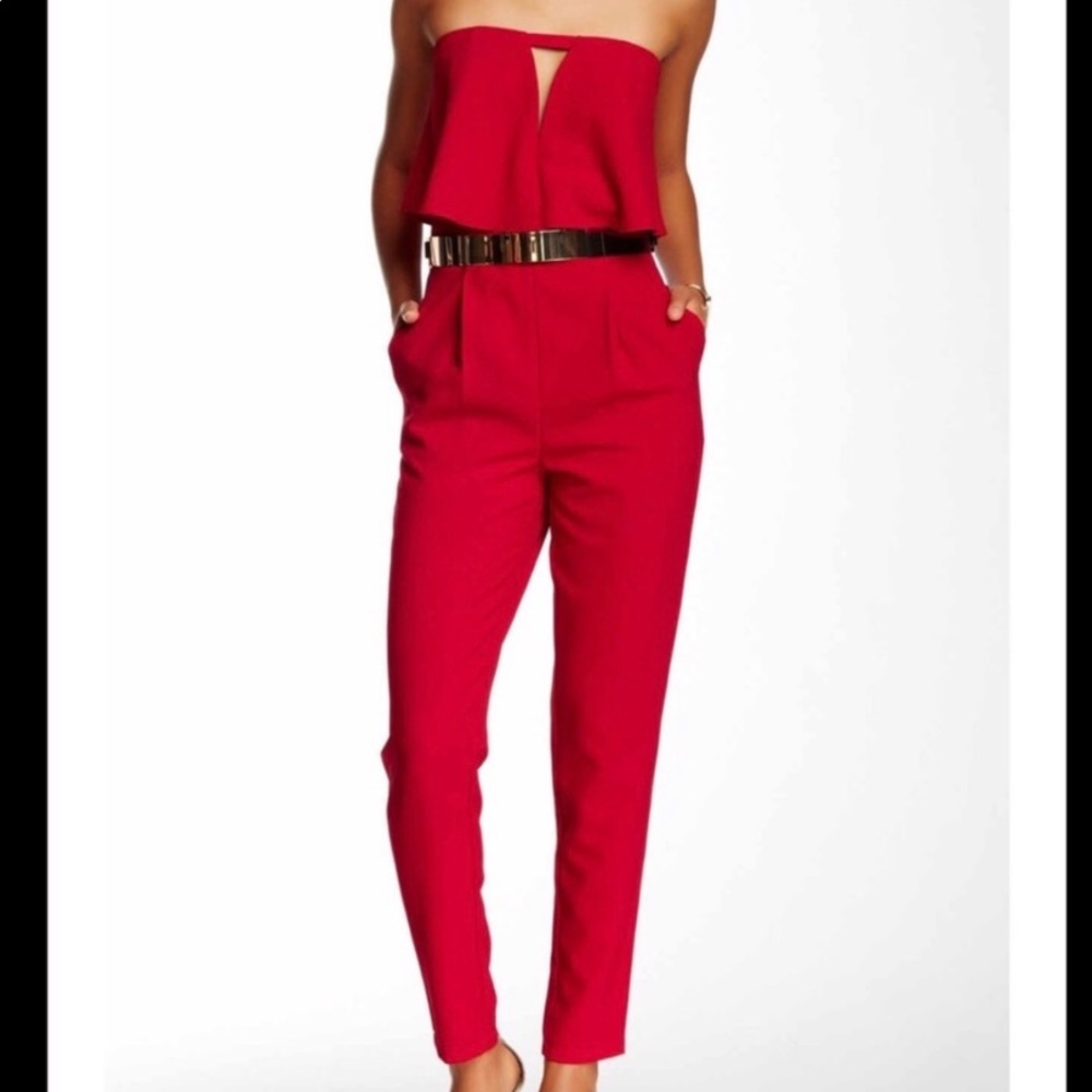 Sexy red strapless jumpsuit